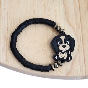 Hand Crafted Black Dog Bracelet Black And Cream Clay Bead Dog Approx 6.5"